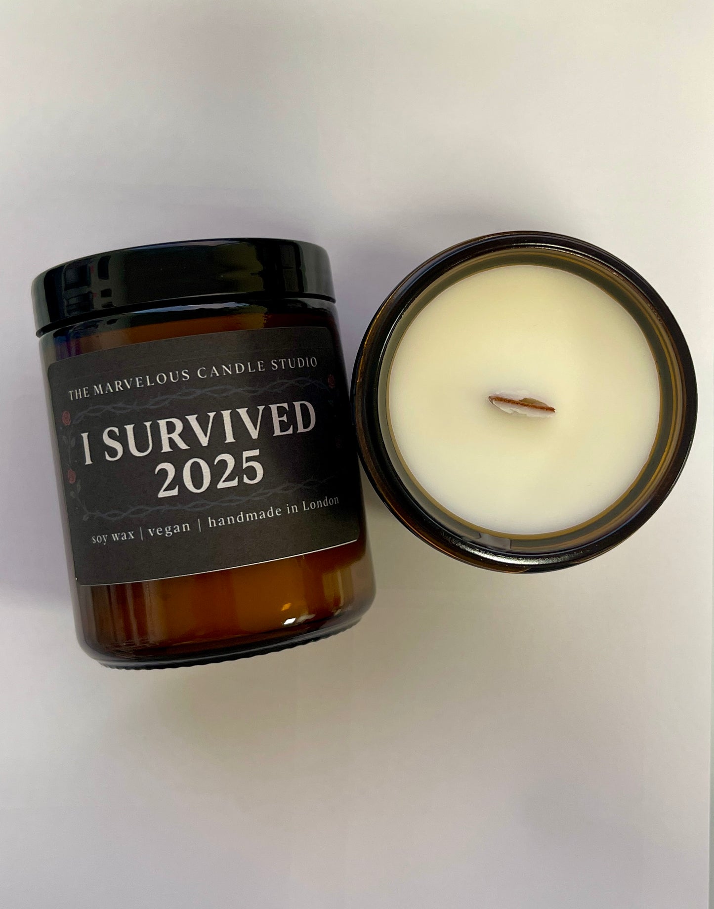 I Survived 2025 Candle | Coquette Pink or Dark Aesthetic | New Year Gift