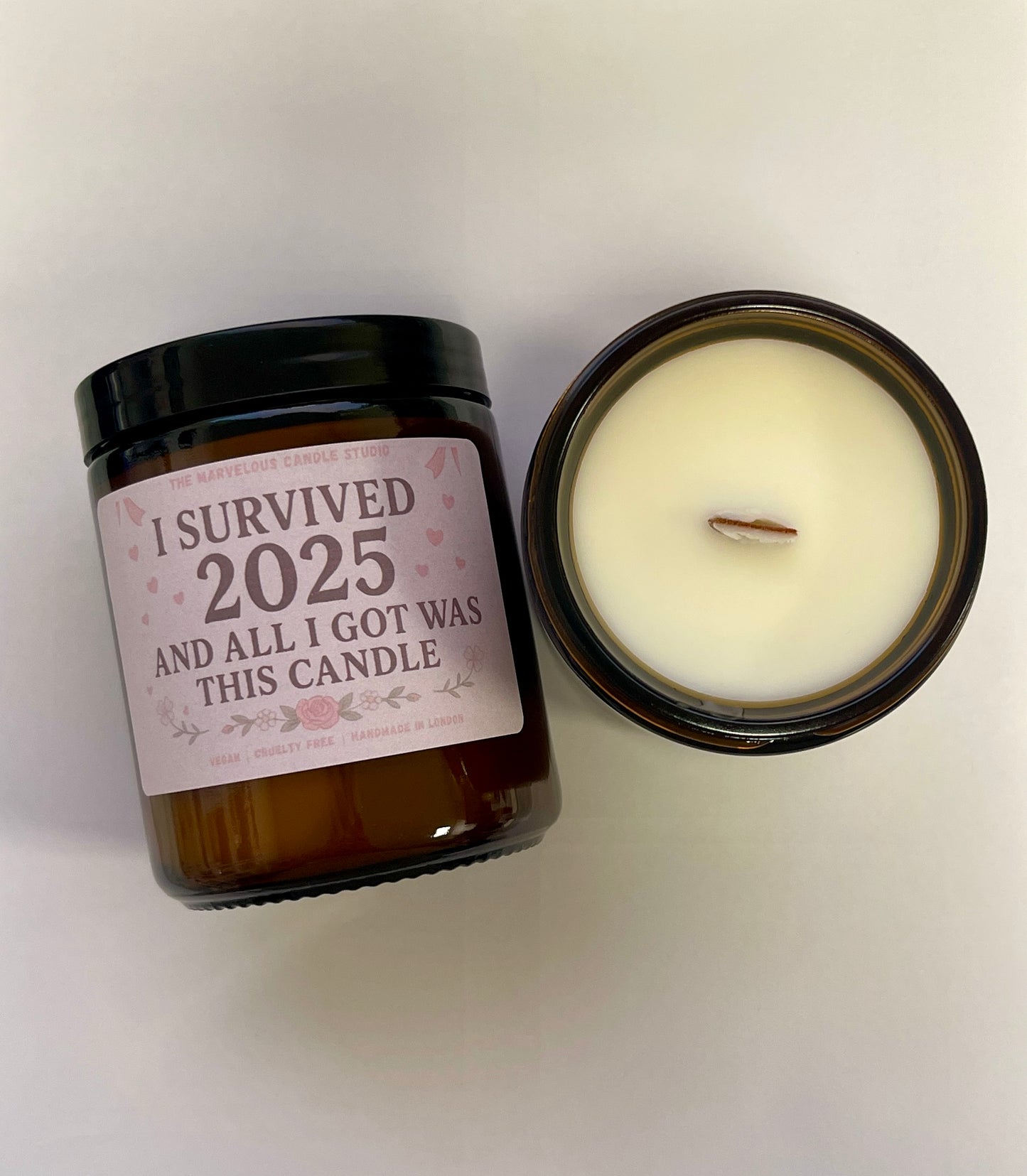 I Survived 2025 Candle | Coquette Pink or Dark Aesthetic | New Year Gift