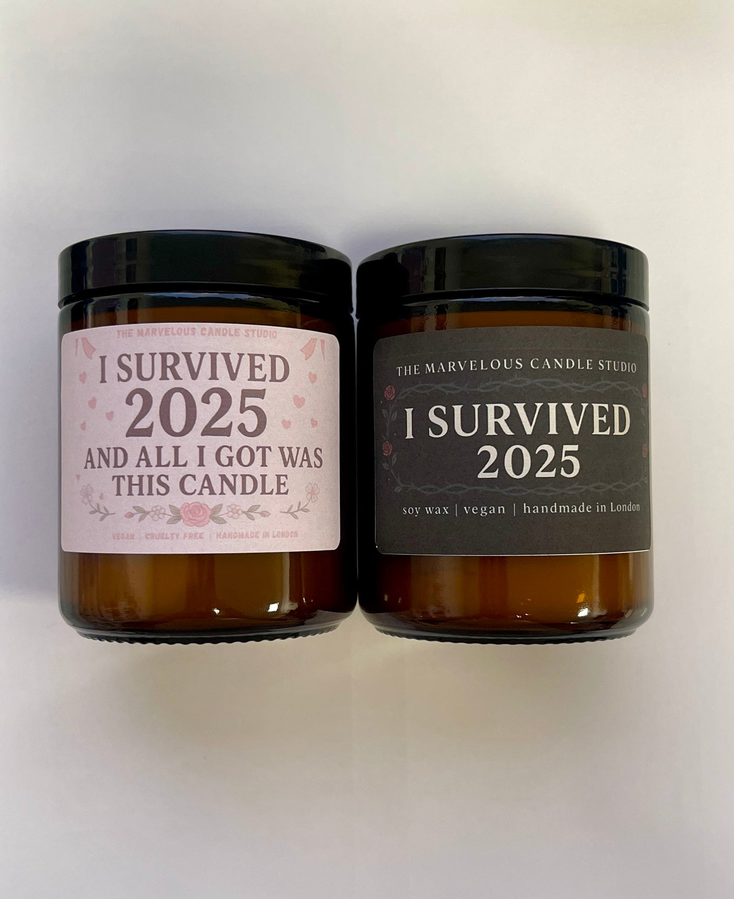 I Survived 2025 Candle | Coquette Pink or Dark Aesthetic | New Year Gift