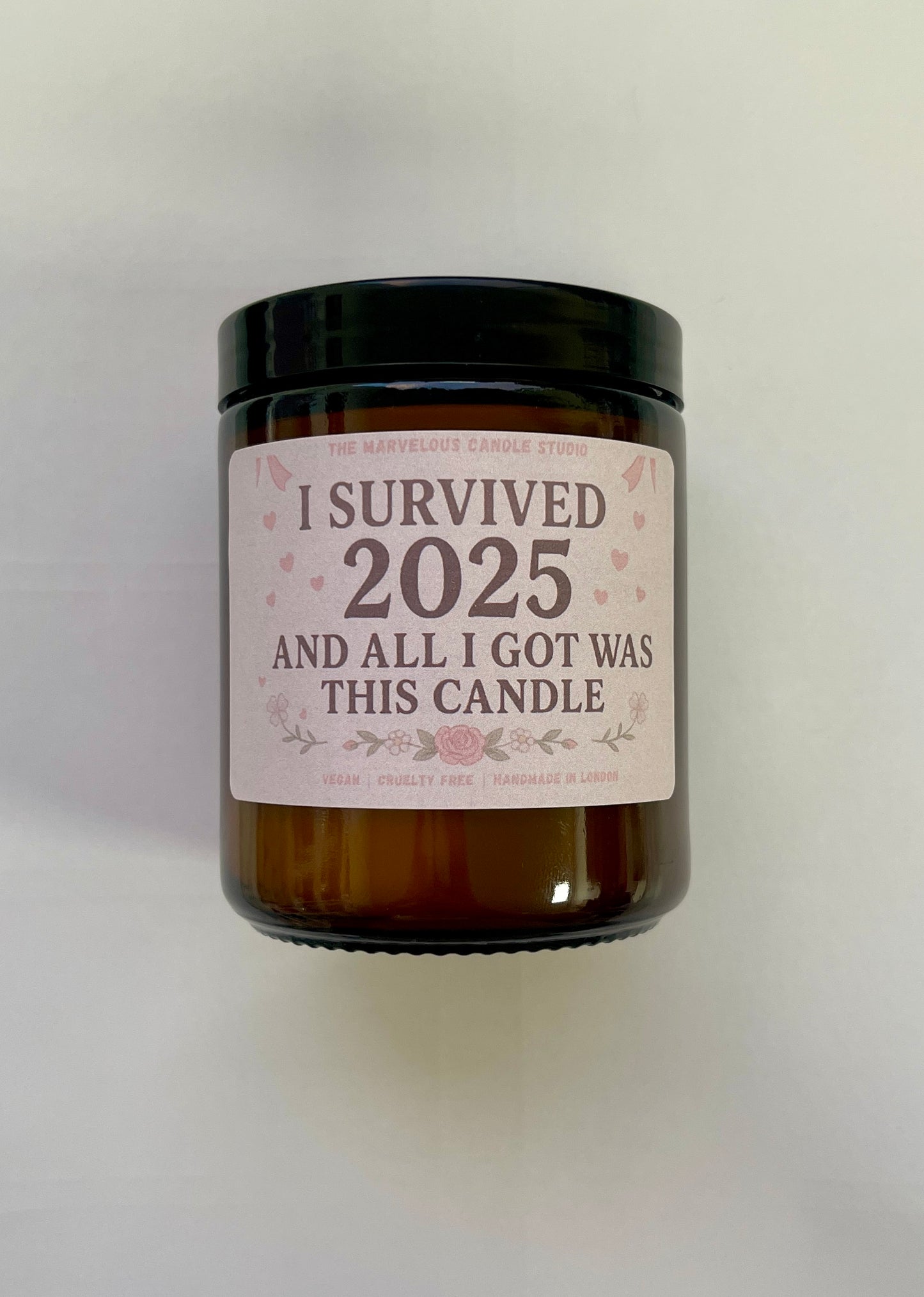 I Survived 2025 Candle | Coquette Pink or Dark Aesthetic | New Year Gift